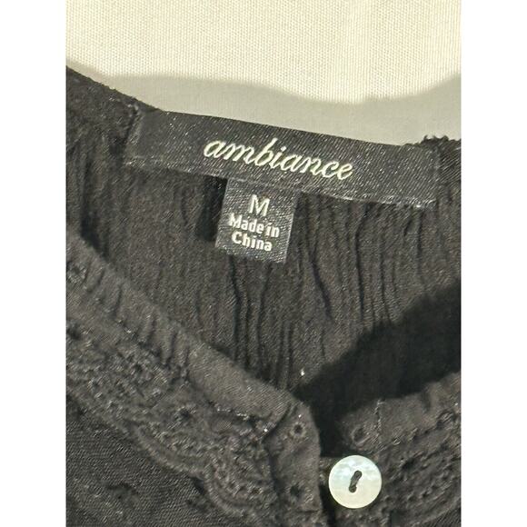 Ambiance Black Spaghetti Strap Lace Button Tank Top size M - Picture 2 of 3